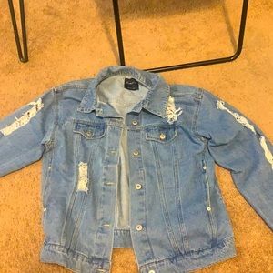 Distressed trendy jean jacket